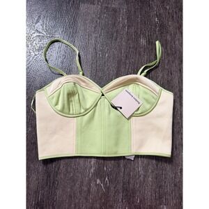 Finders Keepers Tara Corset Women XS Cream Lime Green Underwire Paneled Crop Top